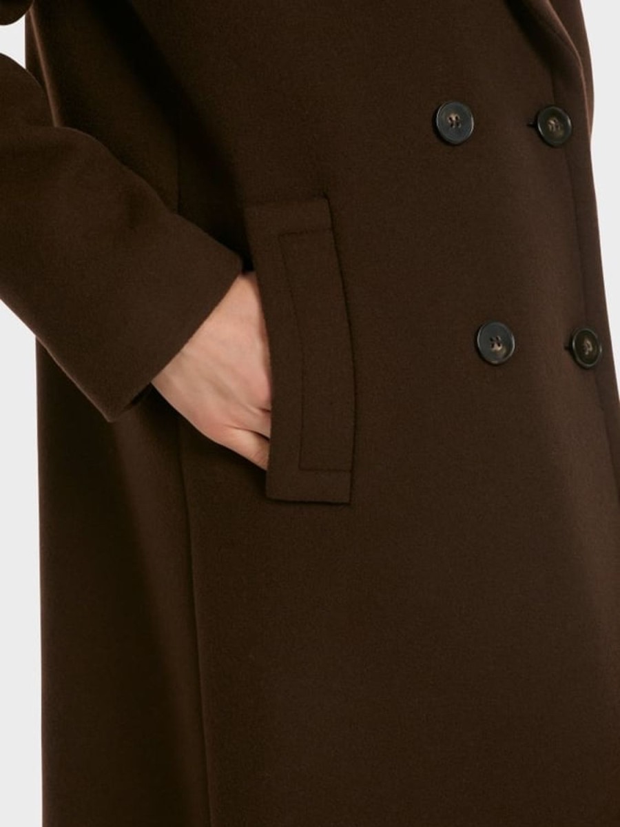 Women MARC CAIN Coats & Parkas | Loose Fitting Straight Cut Coat In Chocolate 699-Dark Wood