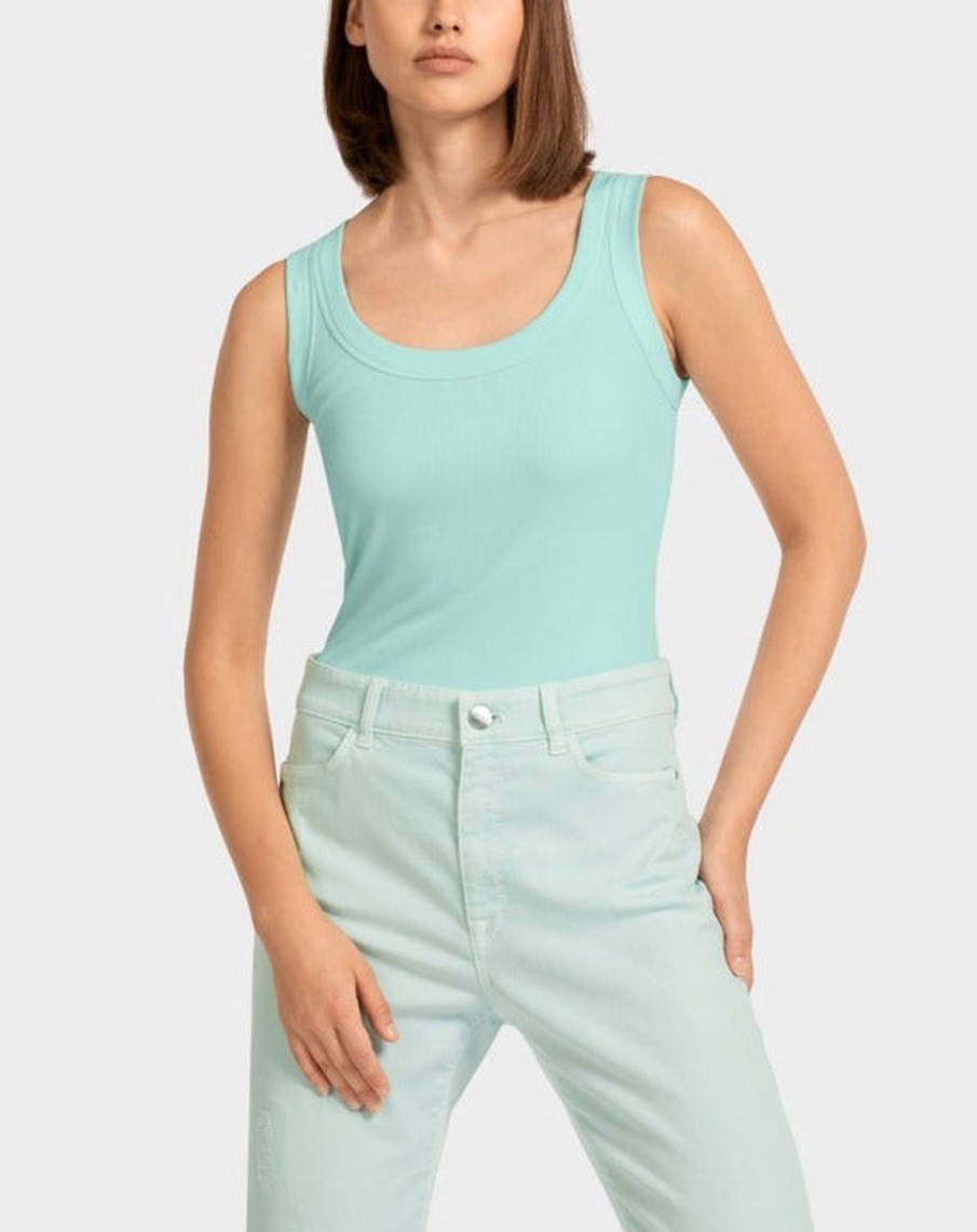 Women MARC CAIN T-Shirts & Singlets | Slim-Fitting Tank Scoop Neck In Ribbed