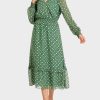 Women MARC CAIN Dresses | Long Dress W Green Geometric Design 540-Moss Green