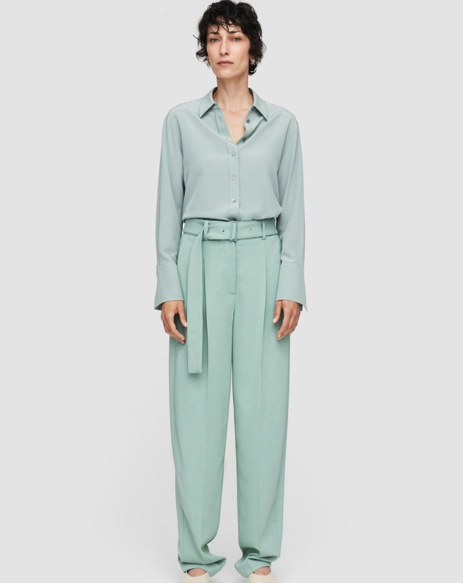 Women Joseph Pants | Fluid Wool Melange Devonport Trousers Sage