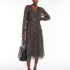 Women MAX MARA Dresses | Umile Flowing Printed Chiffon Dress Navy