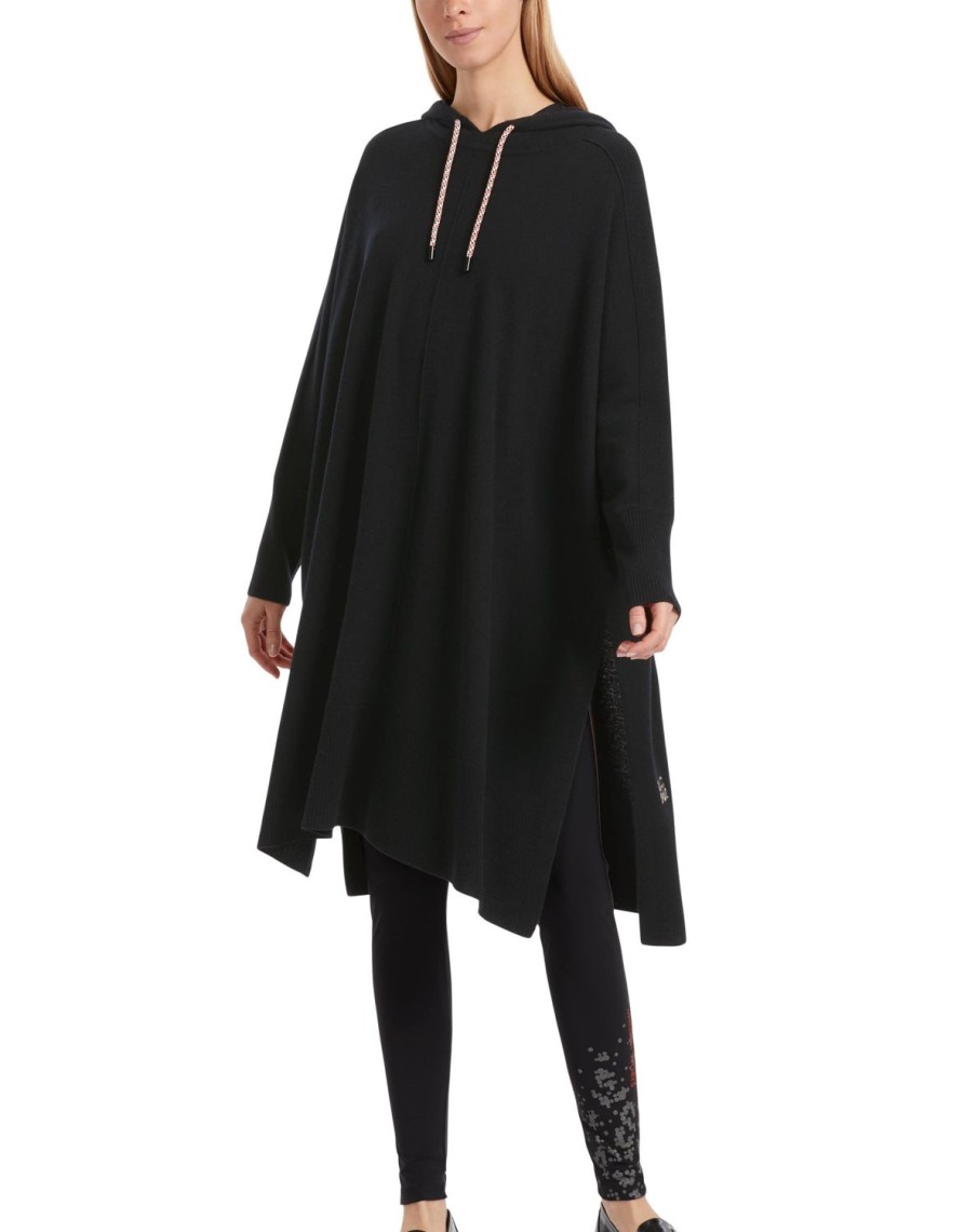 Women MARC CAIN Coats & Parkas | Hoodie Cap In A Kimono Shape 900-Black