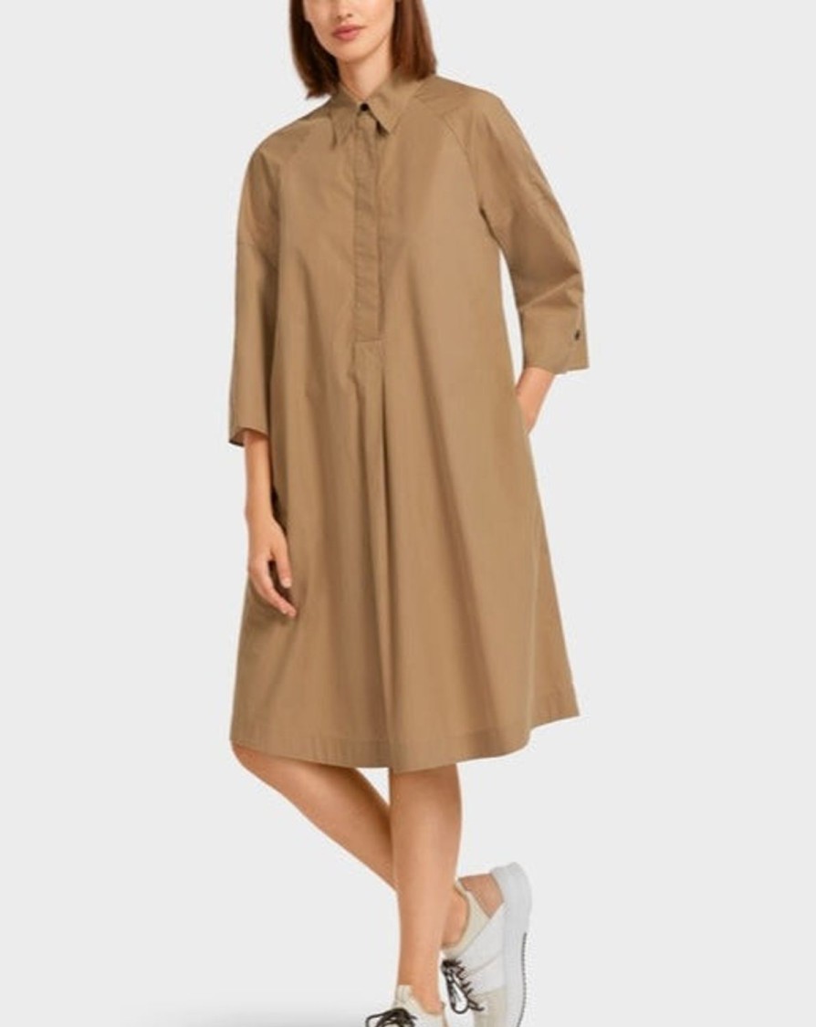 Women MARC CAIN Dresses | Sporty Shift Shirt Dress W Pleated Back