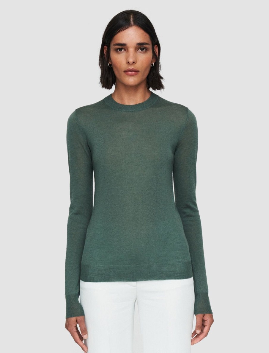 Women Joseph Knitwear | Cashair Round Neck Sweater Dark Sage