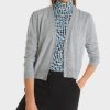 Women MARC CAIN Knitwear | Classic Cardigan With White Contrasting Stripe Grey