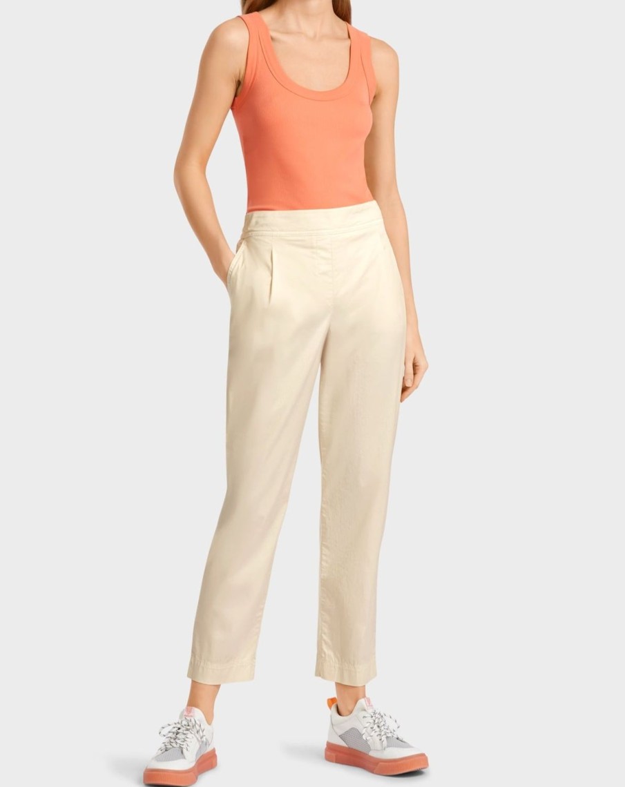 Women MARC CAIN Pants | Pants With Pleats And Stretchy Waistband 114-Soft Linen