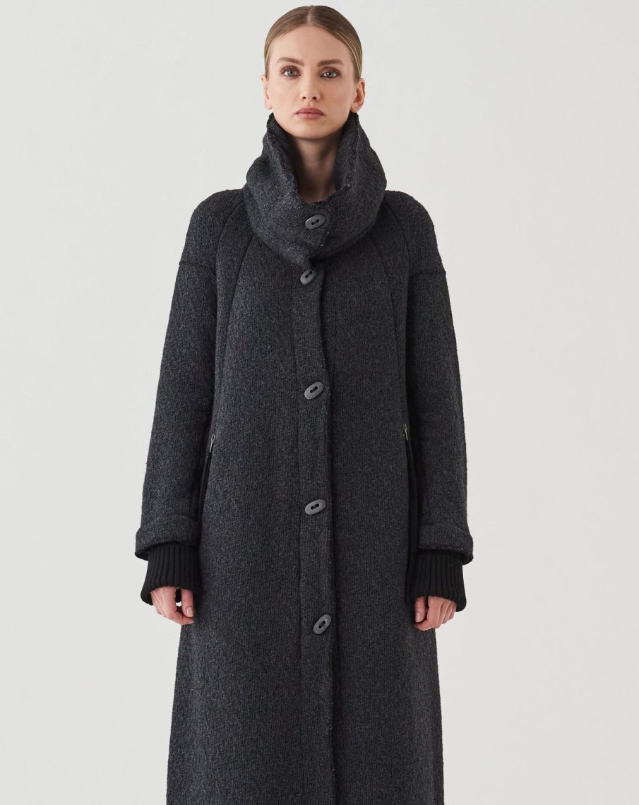 Women Transit Par Such Coats & Parkas | Coat Asymmetric Button Dark Grey