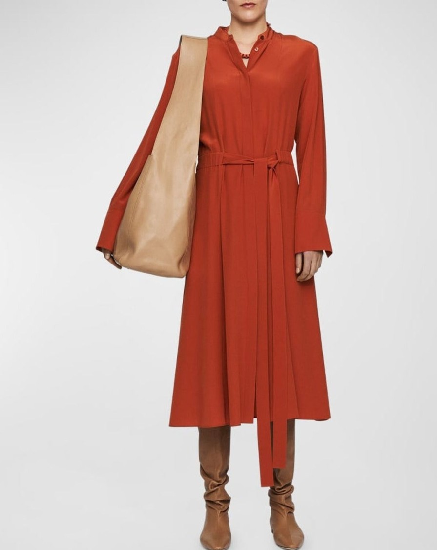 Women Joseph Dresses | Silk Crepe De Chine Fairbaim Dress Cinnamon