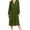 Women MARC CAIN Dresses | Boho Floaty Dress W Raw Edge Details 573-Orient Grn