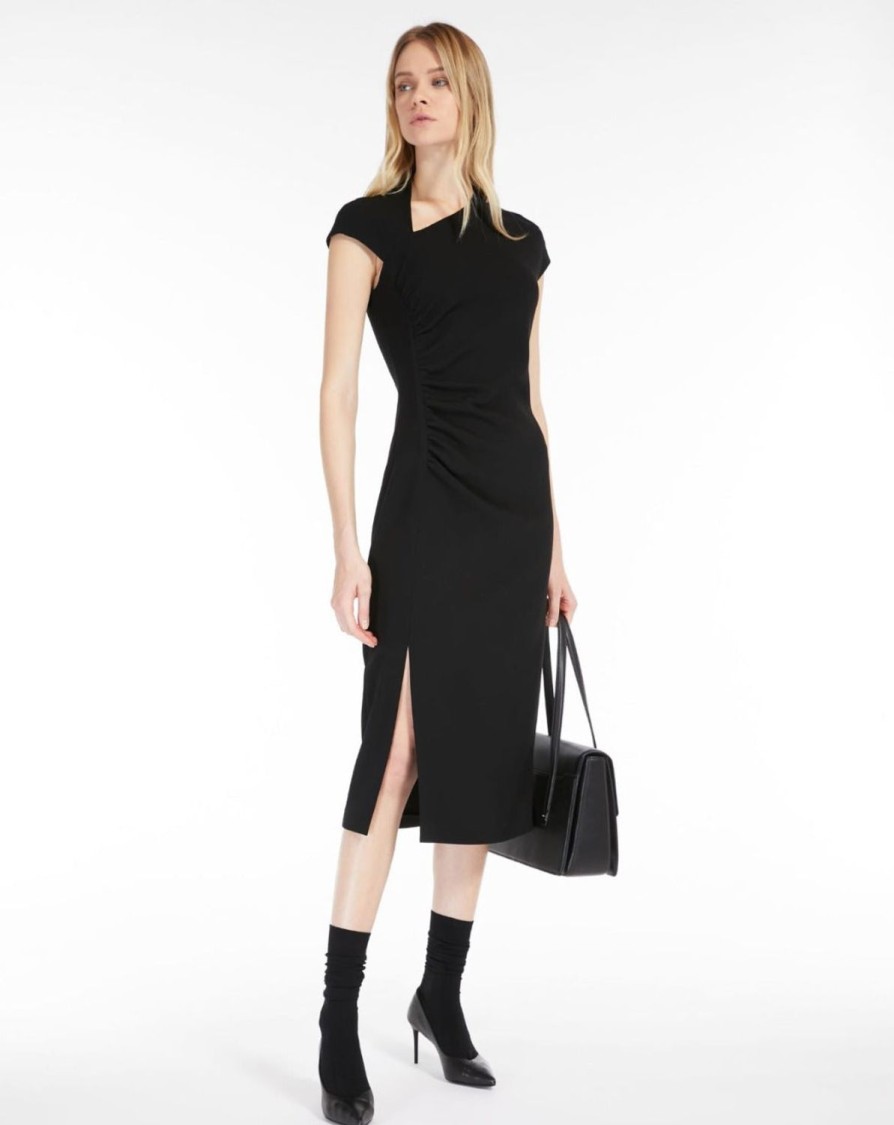 Women MAX MARA Dresses | Vermut Long Cady Dress W Asymmetrical Neckline