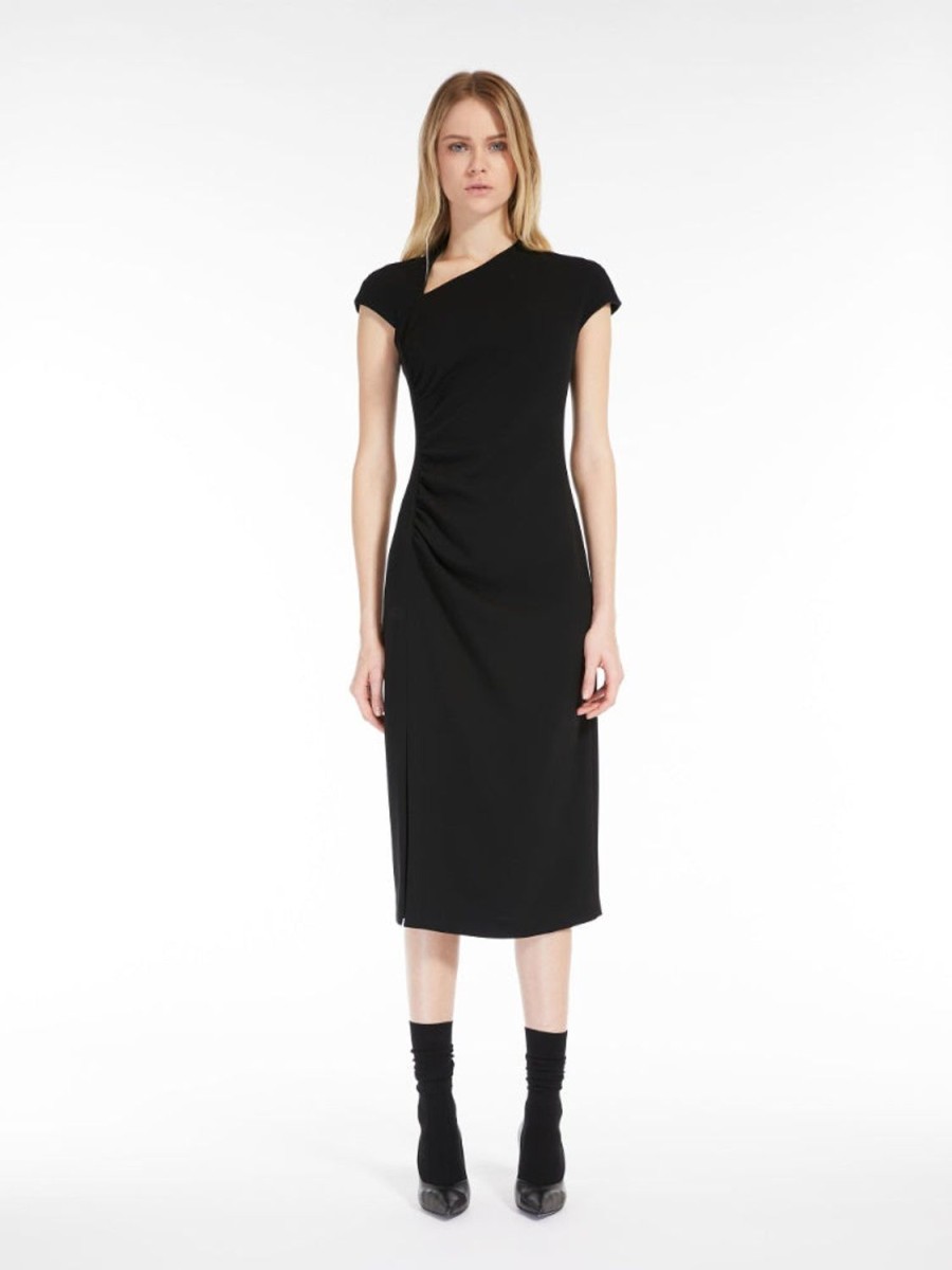 Women MAX MARA Dresses | Vermut Long Cady Dress W Asymmetrical Neckline