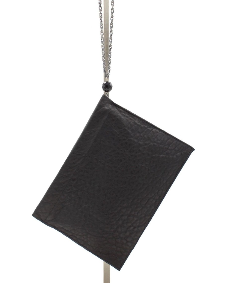 Women LAURA B Bags | The Clutch "Leather Clutch" Black Naturally Embossed