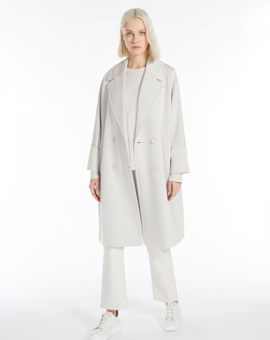 Women MAX MARA Coats & Parkas | Zurca Jersey Midi Length Coat Ecru