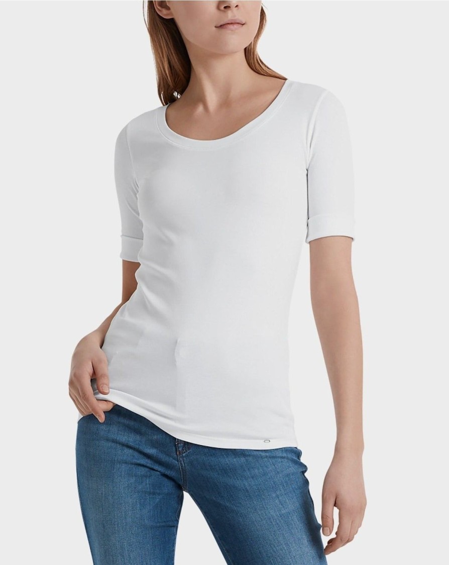 Women MARC CAIN T-Shirts & Singlets | Scoop Smooth Neck T-Shirt White