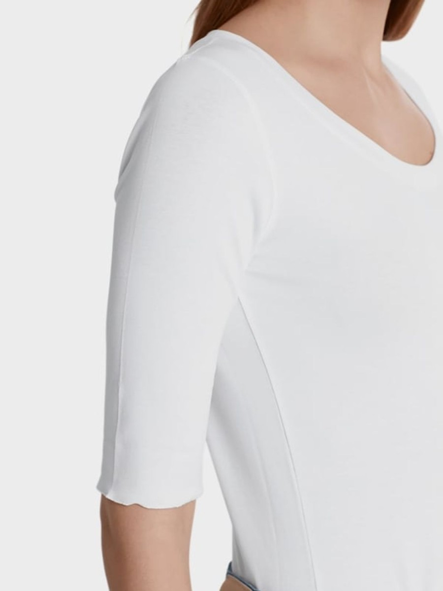 Women MARC CAIN T-Shirts & Singlets | Scoop Smooth Neck T-Shirt White