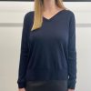 Women Riani Knitwear | Riani Fine V Neck Knit Navy Blue