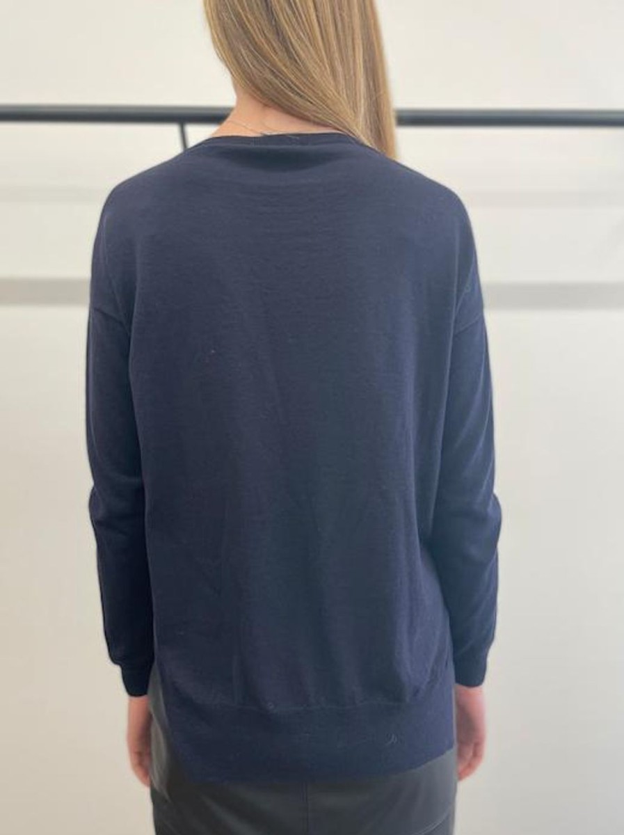 Women Riani Knitwear | Riani Fine V Neck Knit Navy Blue