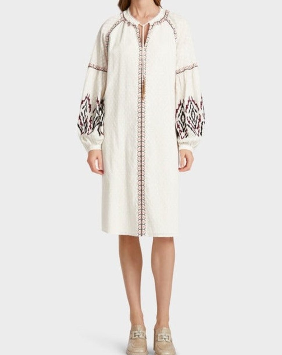 Women MARC CAIN Loungewear | Long Embroidered Dress 110-Off-White