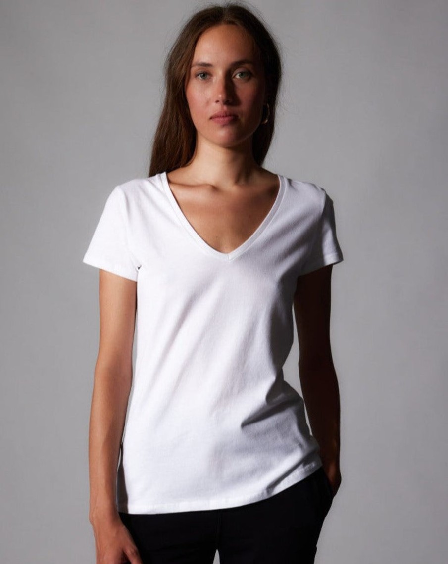 Women MAJESTIC FILATURES T-Shirts & Singlets | Julia V-Neck Cotton Deluxe