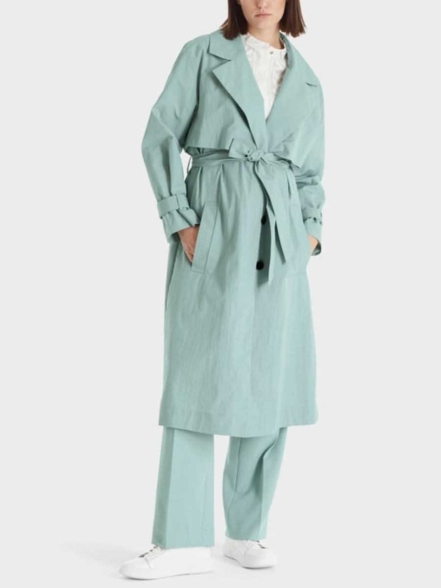 Women MARC CAIN Coats & Parkas | Crinkle Look Trench Coat 315-Dk Sky Blue