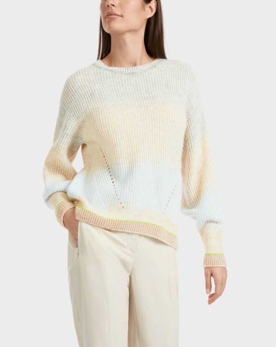 Women MARC CAIN Knitwear | Ombre Knitted Sweater With Egg Shape Sleeve 304-Sf Pwd Blue