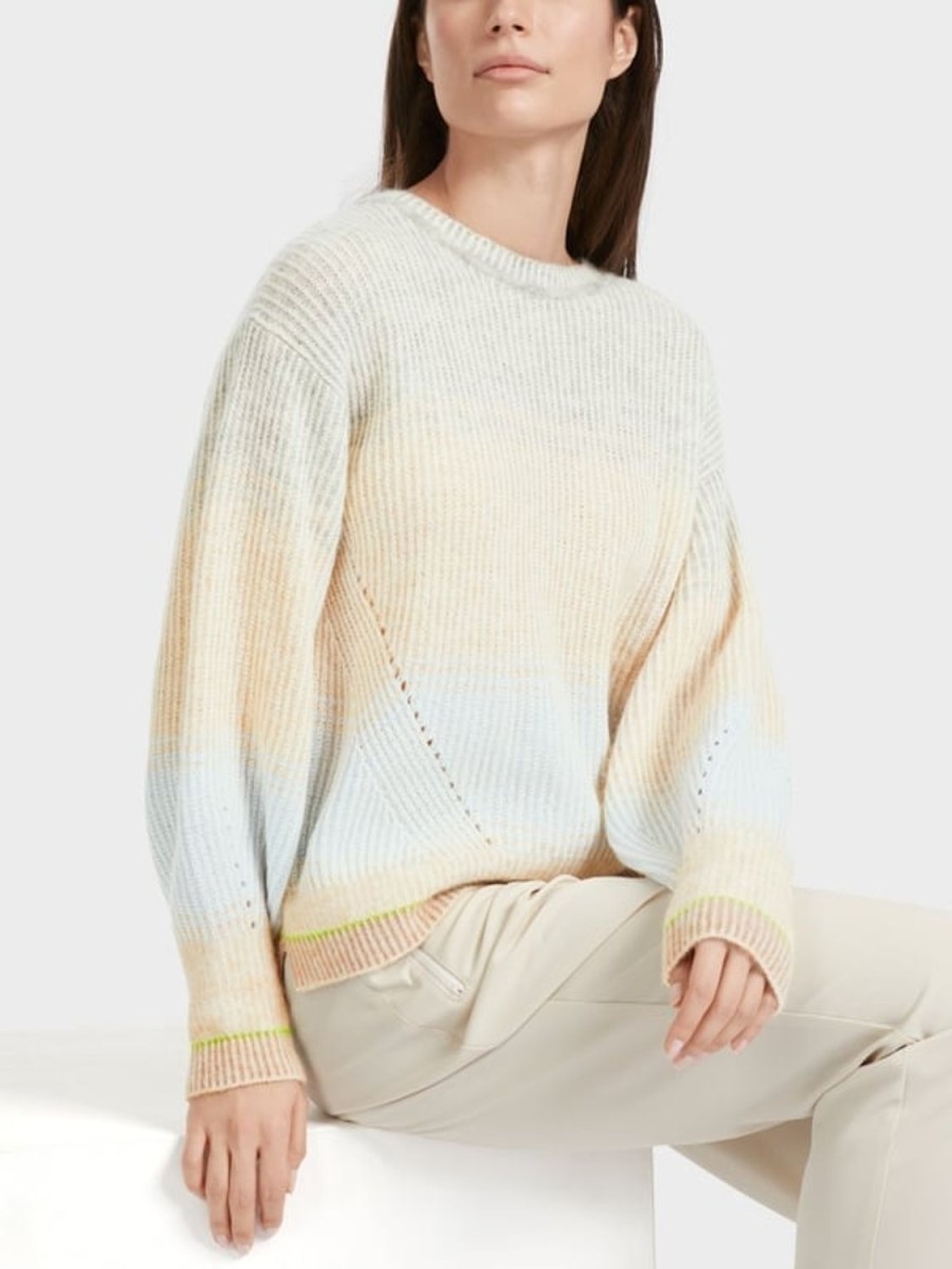 Women MARC CAIN Knitwear | Ombre Knitted Sweater With Egg Shape Sleeve 304-Sf Pwd Blue