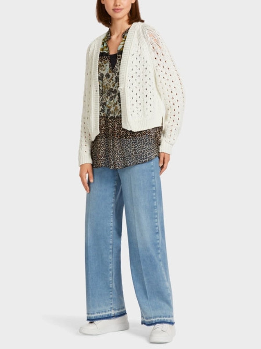 Women MARC CAIN Knitwear | Chunky Cable Patterned Cardigan 110-Off-White