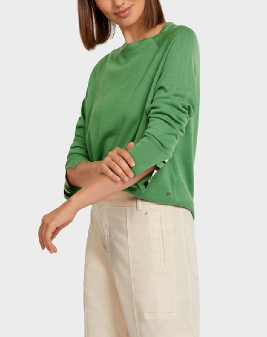 Women MARC CAIN Knitwear | Fine Knit Sweater W Contrasting Sleeve Slit