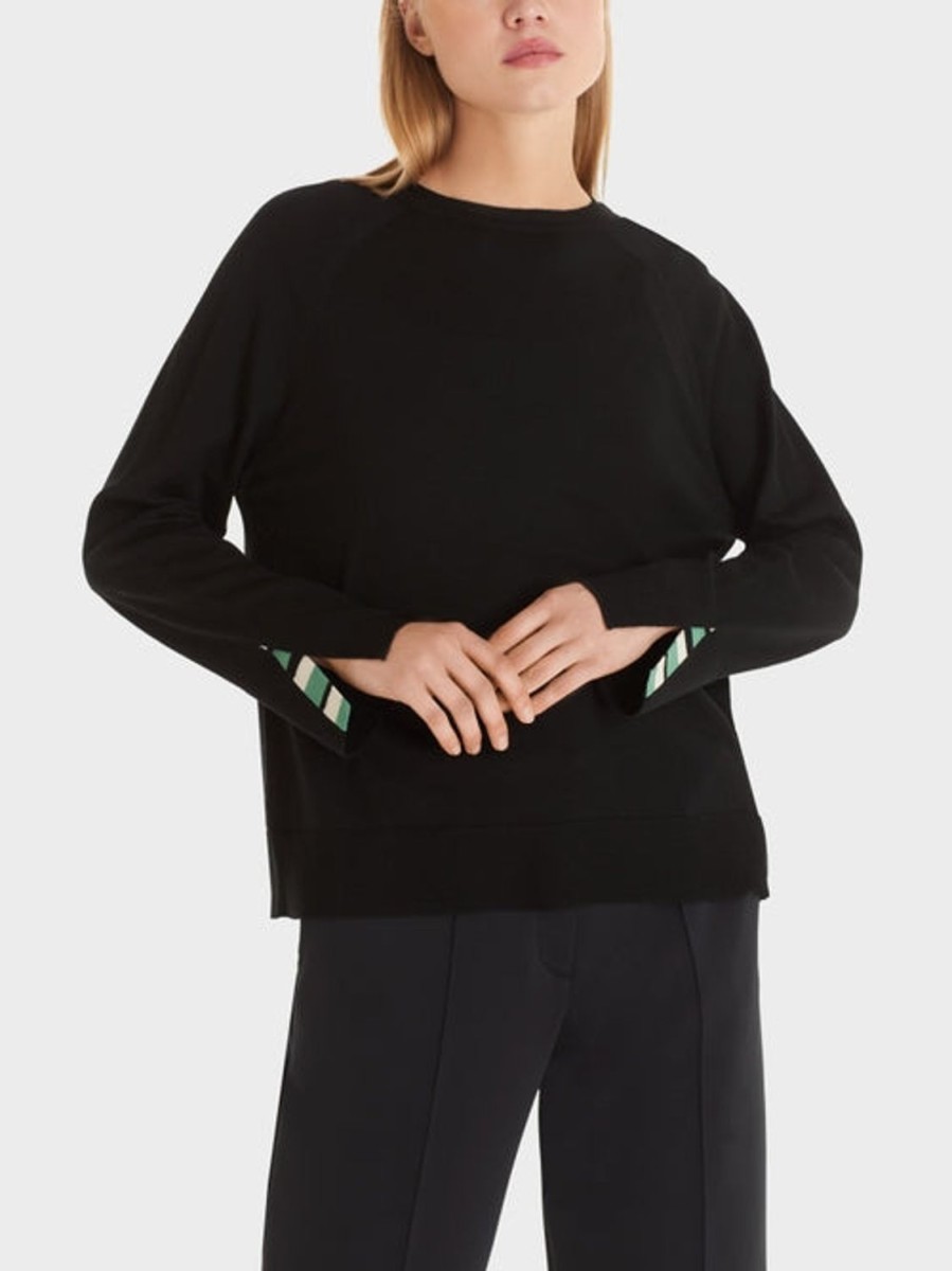 Women MARC CAIN Knitwear | Fine Knit Sweater W Contrasting Sleeve Slit