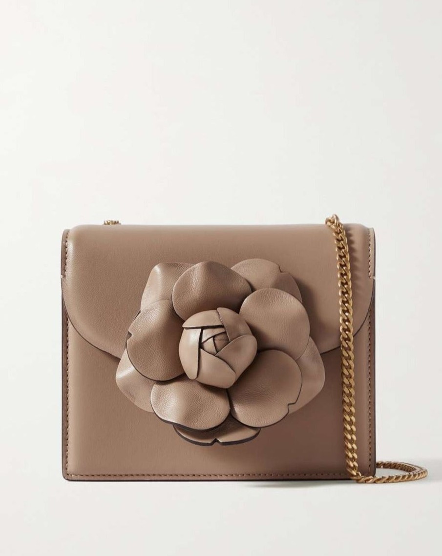 Women Oscar De La Renta Bags | Mini Tro Nappa Crossbody Bag W Flower Nude