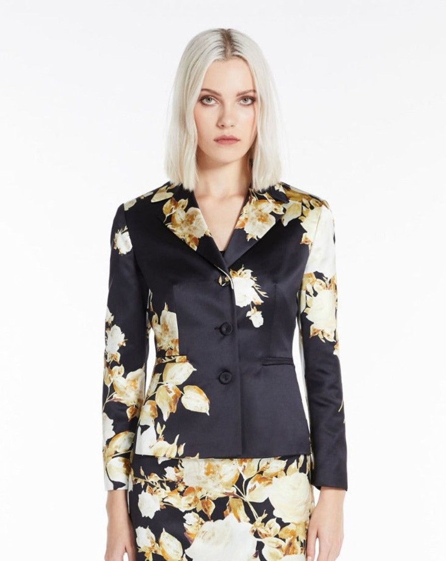 Women MAX MARA Jackets & Blazers | Lorena Printed Duchesse Jacket Black