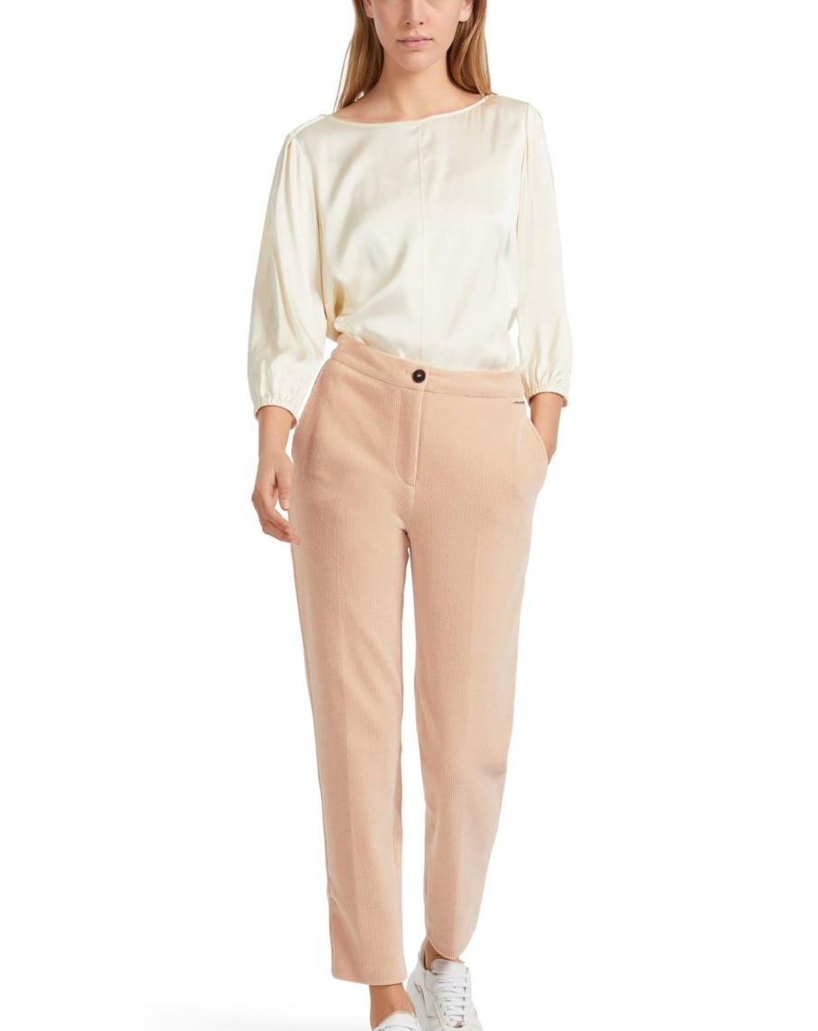 Women MARC CAIN Pants | Velvety Cord Pants Classic Slim Leg 209-Sandy Beige