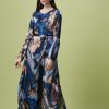 Women HIGH Dresses | Elation Maxi Dress Semi Sheer Creponne Blue Agate