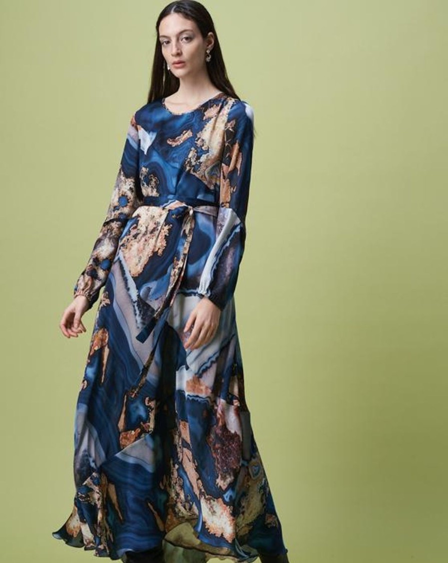 Women HIGH Dresses | Elation Maxi Dress Semi Sheer Creponne Blue Agate