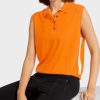 Women MARC CAIN Knitwear | Orange Knitted Polo Top 473-Brt Orange