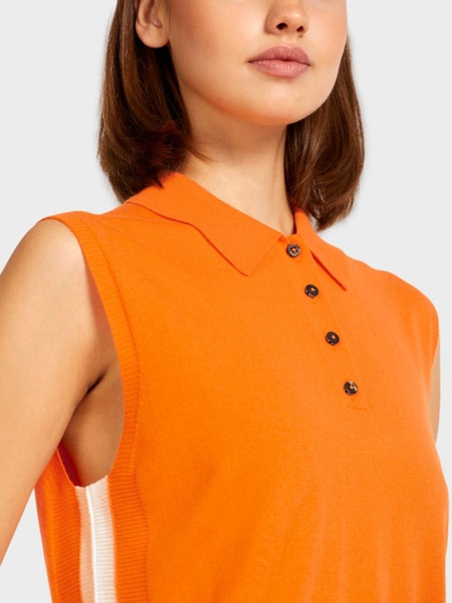 Women MARC CAIN Knitwear | Orange Knitted Polo Top 473-Brt Orange