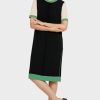 Women MARC CAIN Dresses | Knitted Dress In A Colour-Block 900-Black