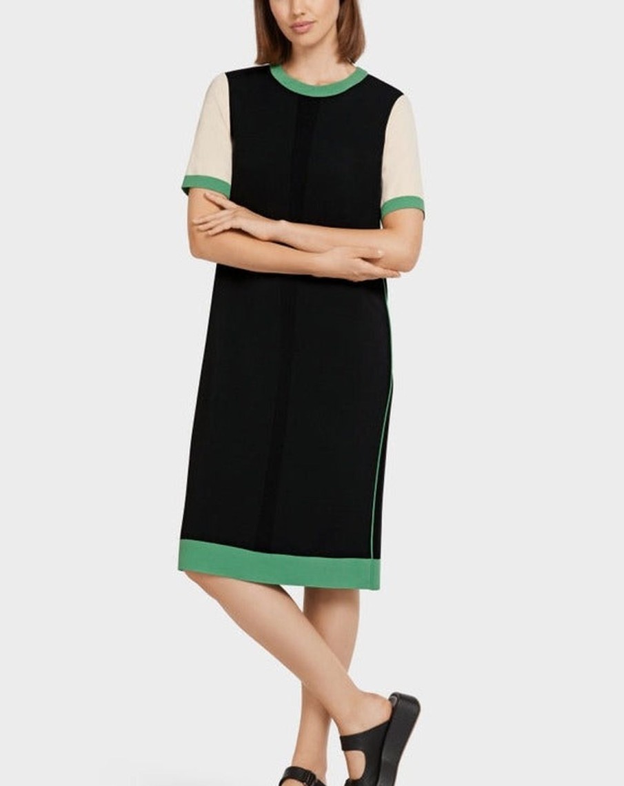 Women MARC CAIN Dresses | Knitted Dress In A Colour-Block 900-Black