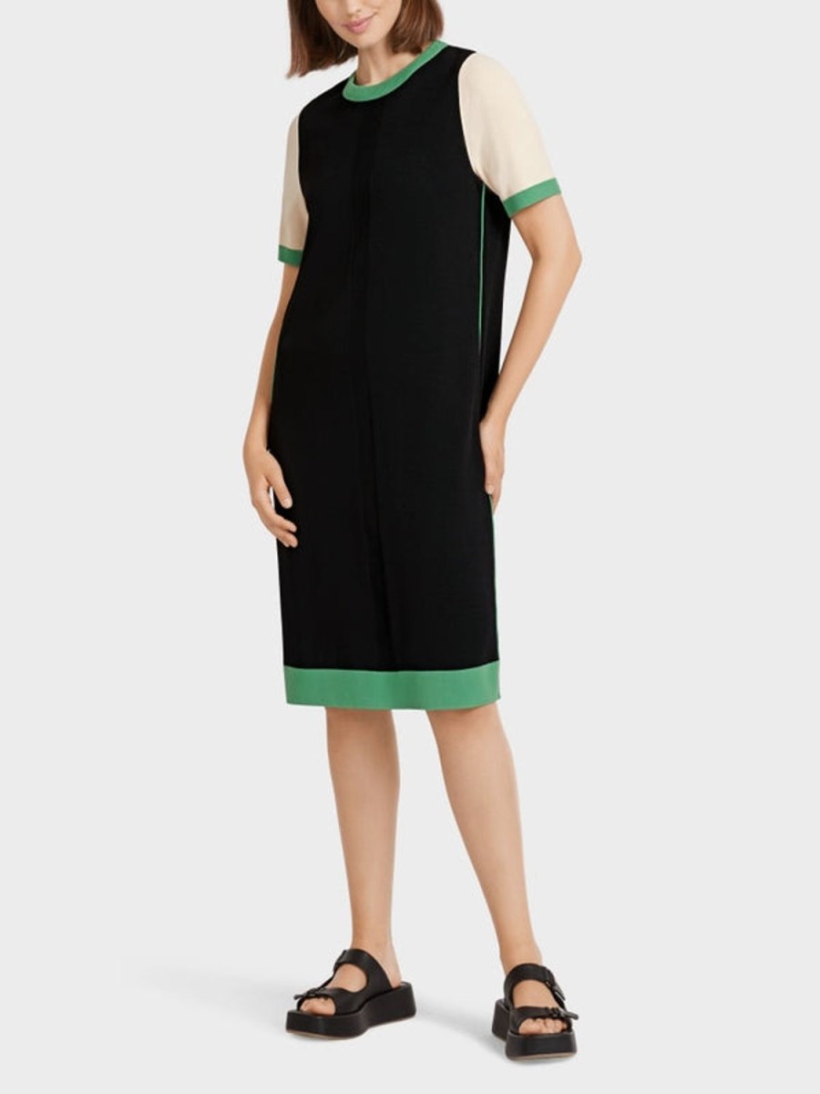 Women MARC CAIN Dresses | Knitted Dress In A Colour-Block 900-Black