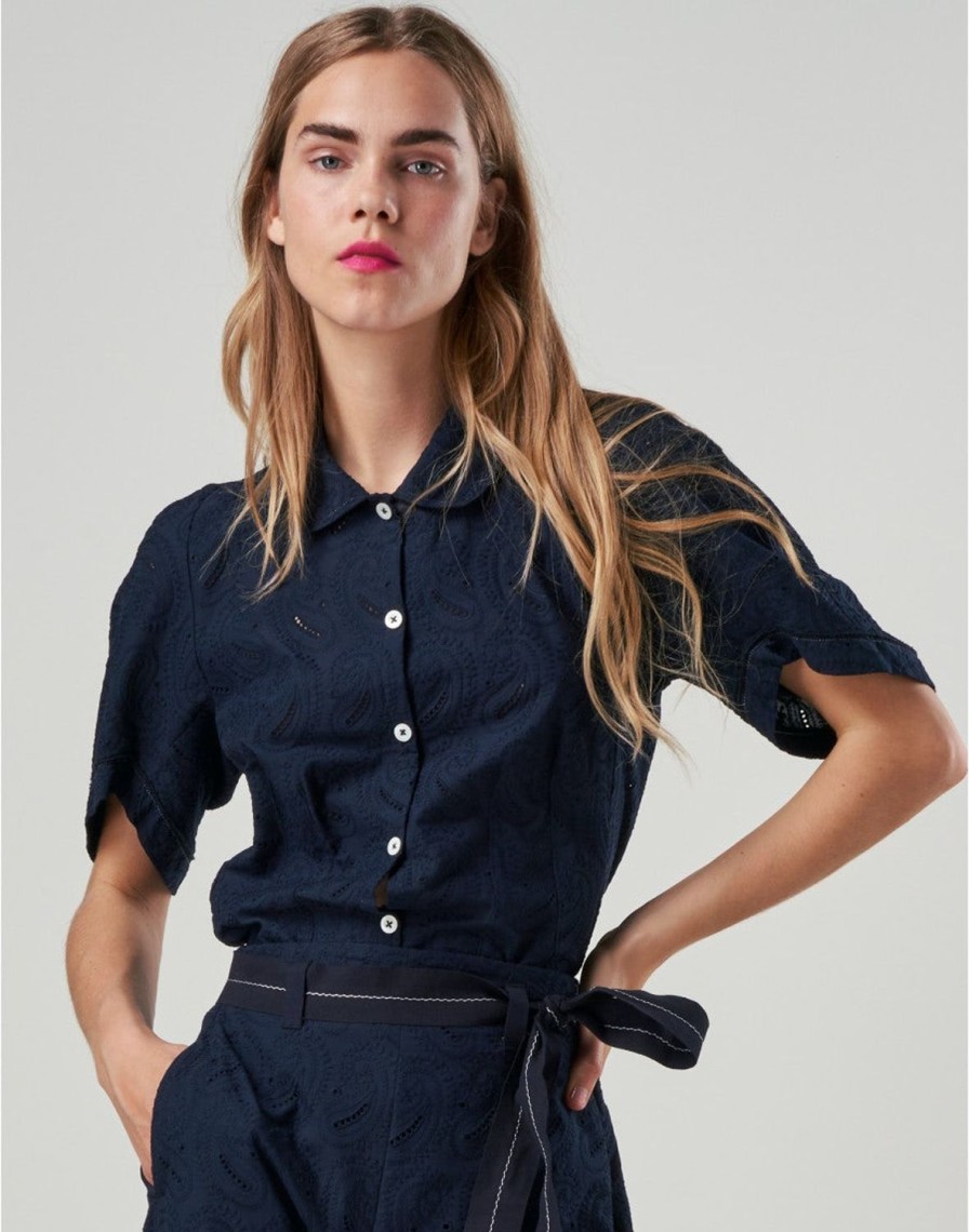 Women HIGH Shirts & Blouses | Greet Embroidered Paisley Design Shirt Blue